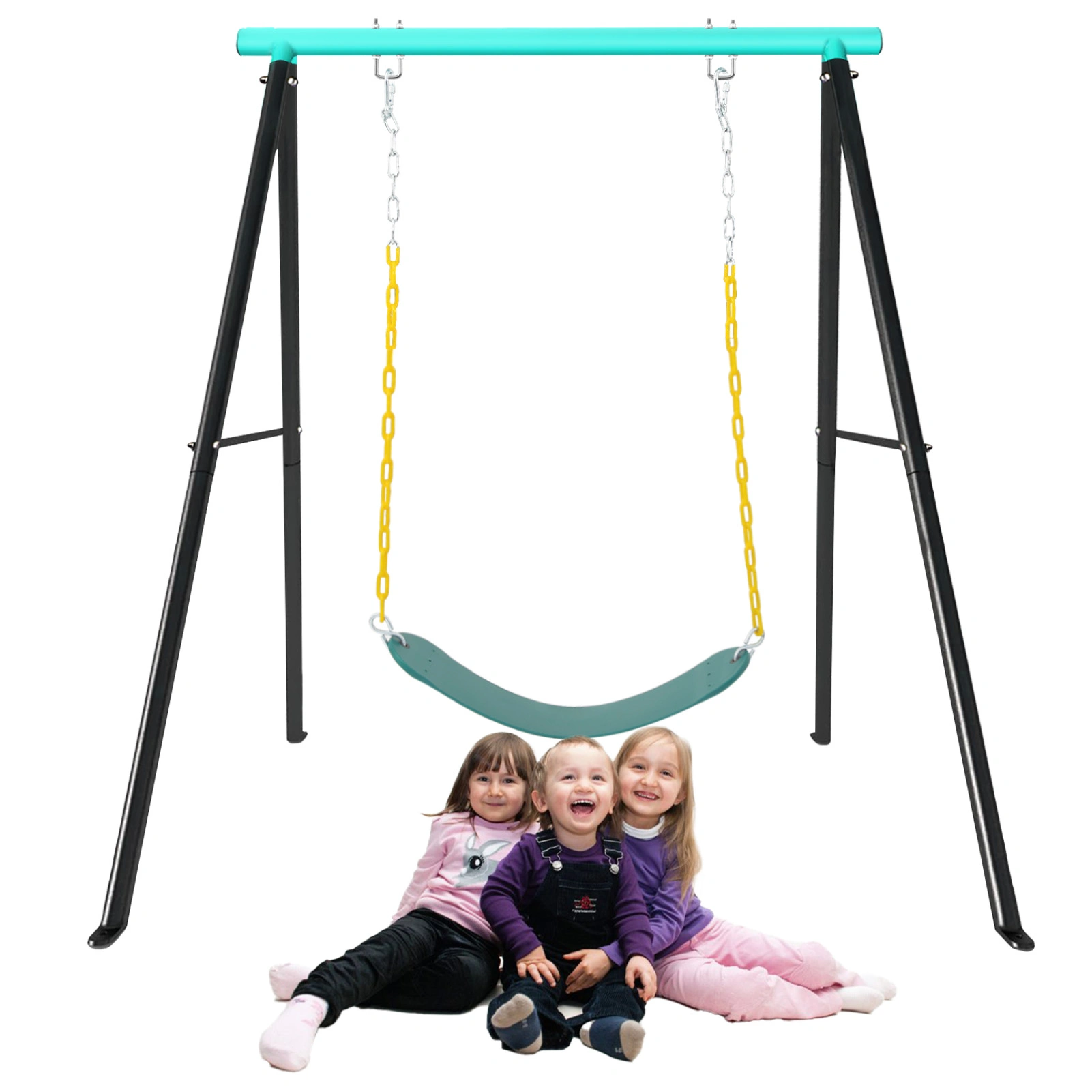 Children Outdoor Metal Garden Swing, Heavy Duty A-Frame Porch Swing Stand with Seat, Yoga Hammock Swing, Blue