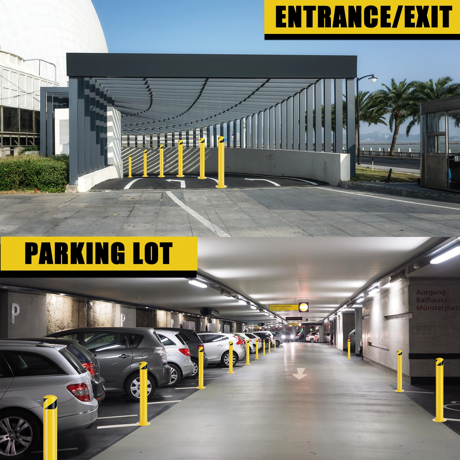 36 Inch Steel Parking Bollard Post, 4.5" Diameter Yellow Powder Coated Safety Bollards, Heavy-Duty Traffic Barrier for Parking Lot & Sensitive Areas view 3