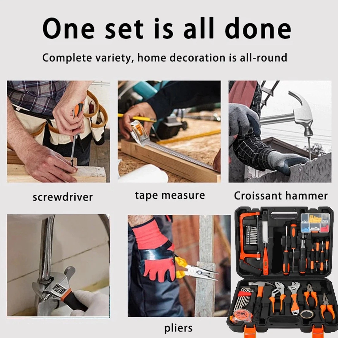 100 Piece General Household Hand Tool Kit Set with Toolbox Storage Case for Home Repair Maintenance view 2
