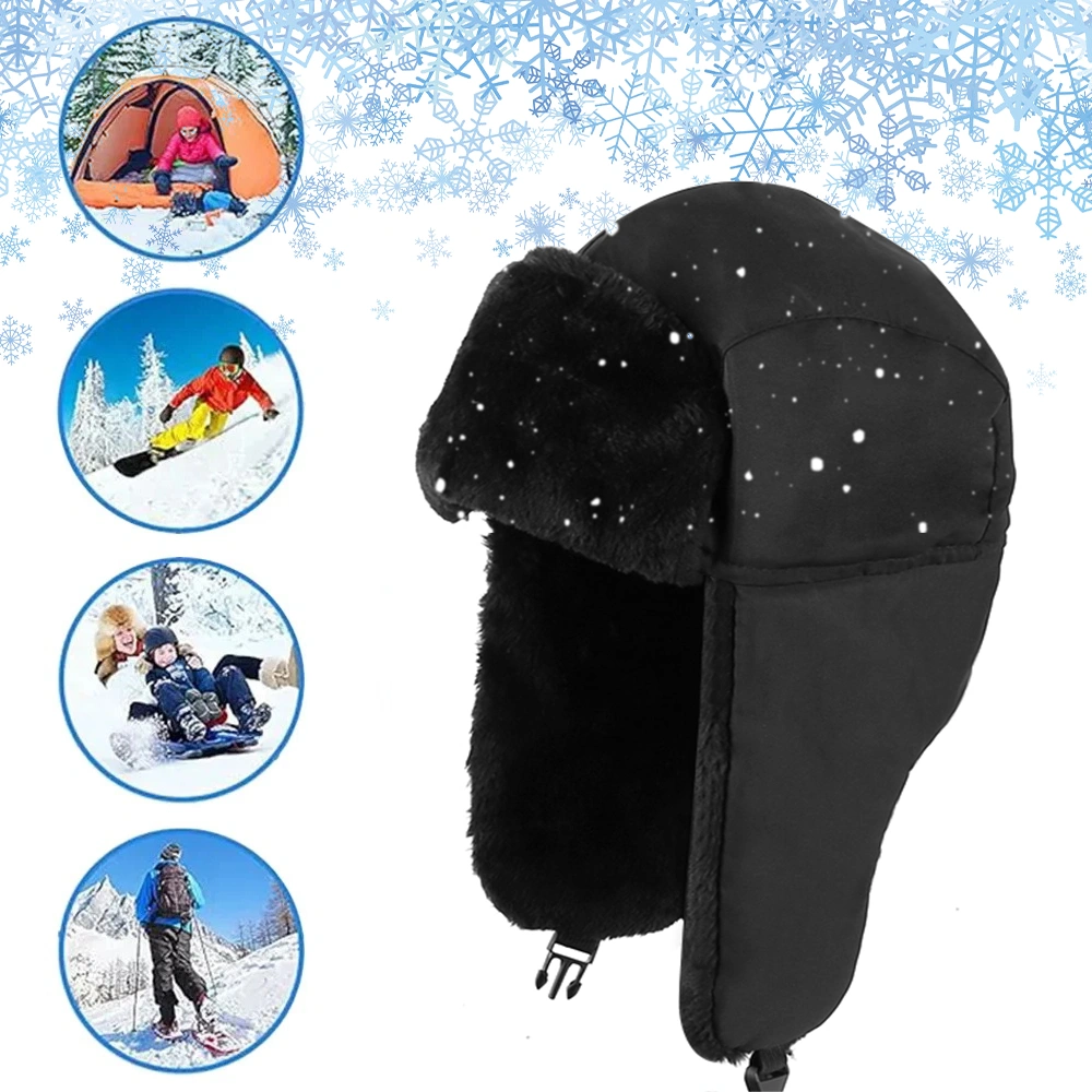 Winter Fleece Trapper Hat with Ear Flaps, Warm Faux Fur Trim Balaclava Cap, Waterproof Windproof Hunting Beanie for Men Women view 2