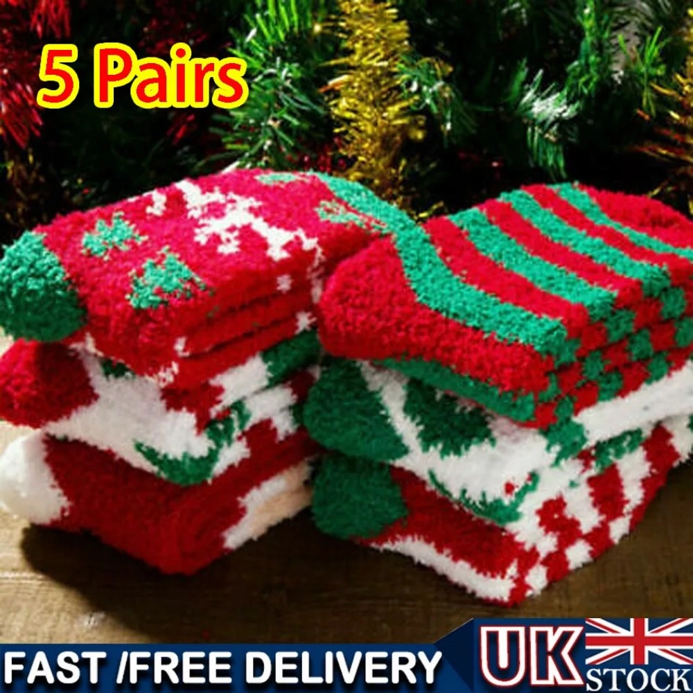 5 Pairs Women's Christmas Cozy Fluffy Bed Socks - Soft Warm Lounge Socks with Gift Bag view 4