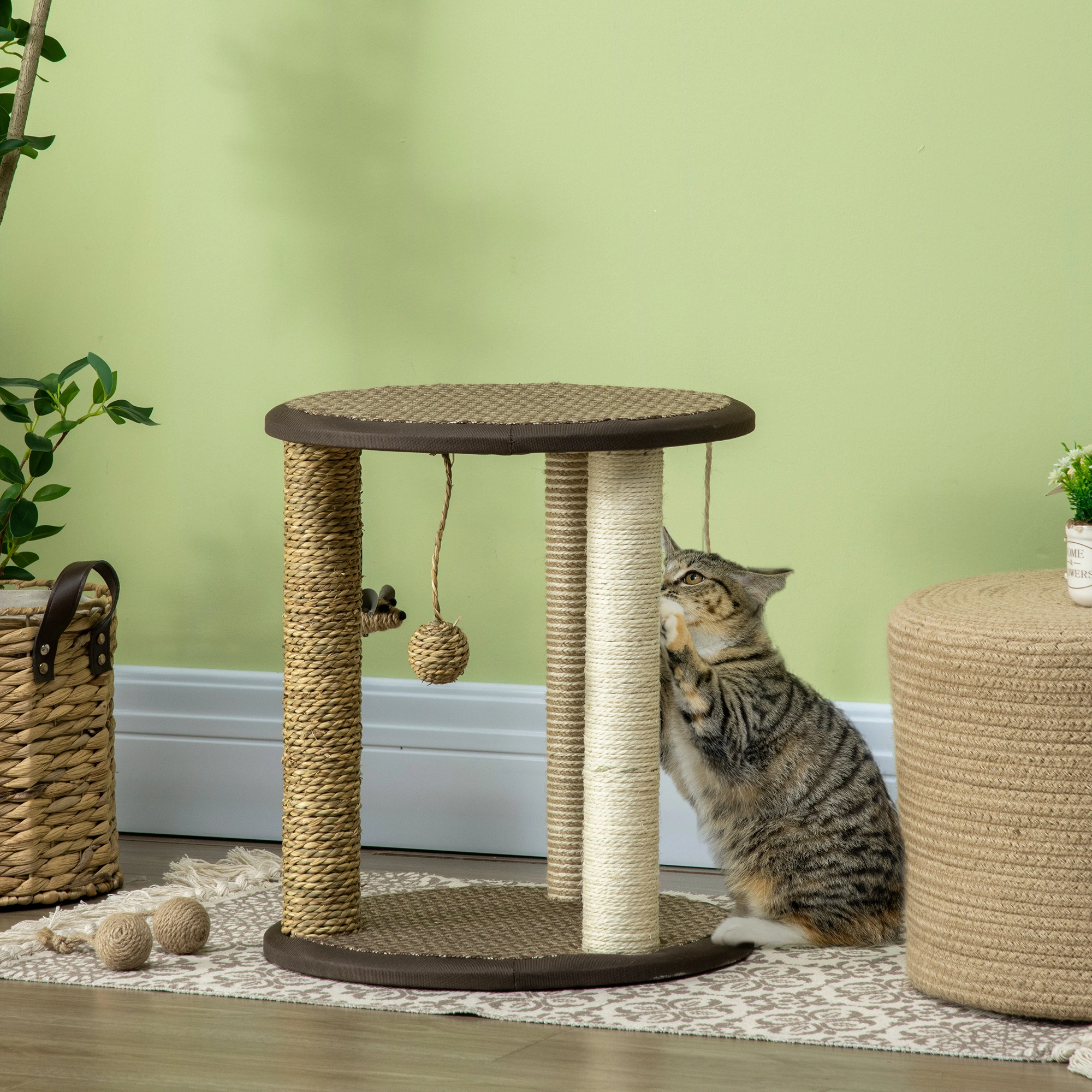 90in Tall Cat Tree Condo with Multiple Scratching Posts, Soft Plush Bed, Hanging Baskets, Perches, and Posing Platform for Cats