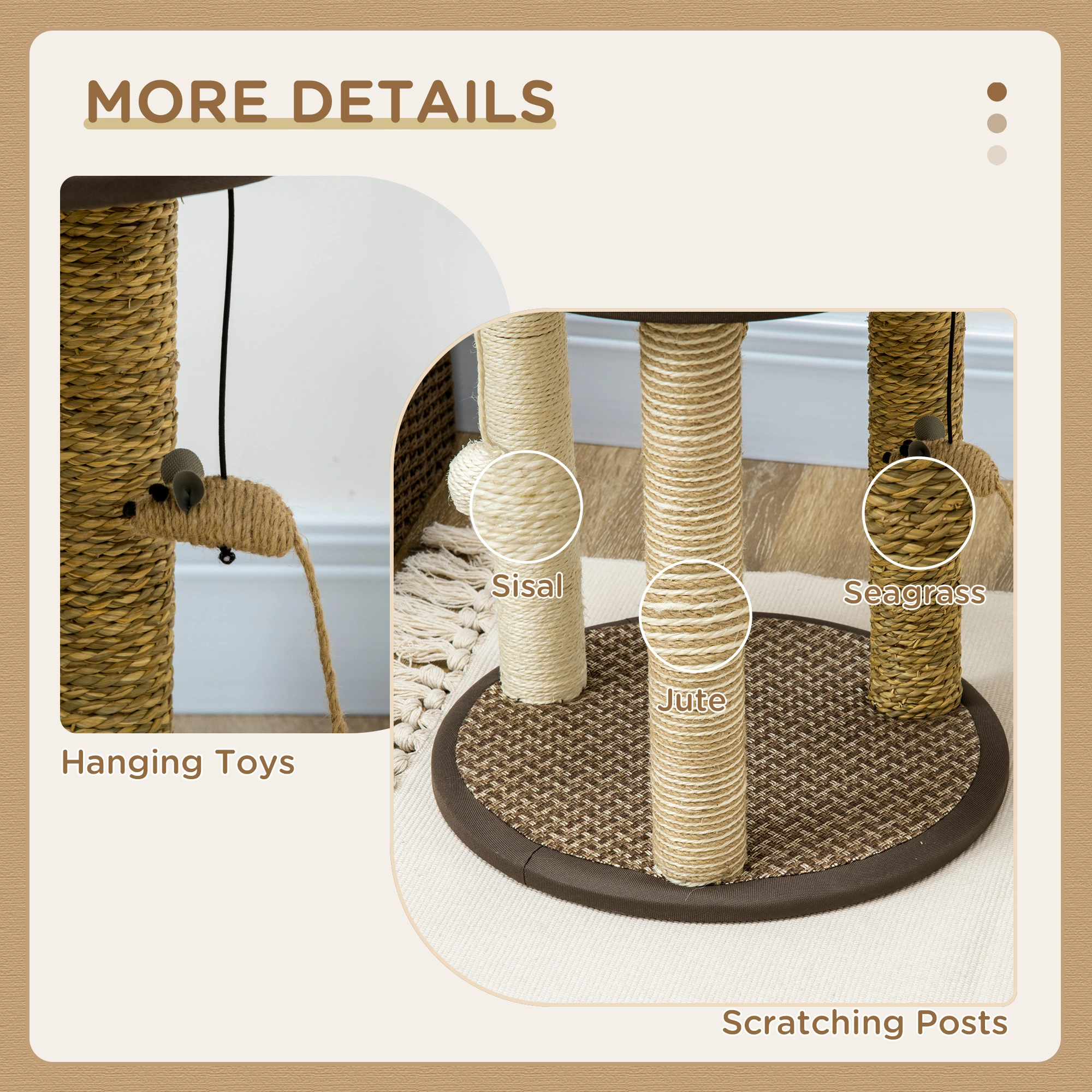 90in Tall Cat Tree Condo with Multiple Scratching Posts, Soft Plush Bed, Hanging Baskets, Perches, and Posing Platform for Cats view 3