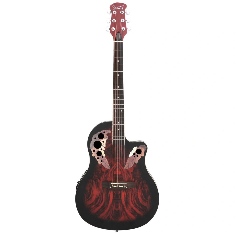 41 inch Full-Size Cutaway Acoustic-Electric Guitar Grape Voice Hole Spruce Top Round Back Sunset Red