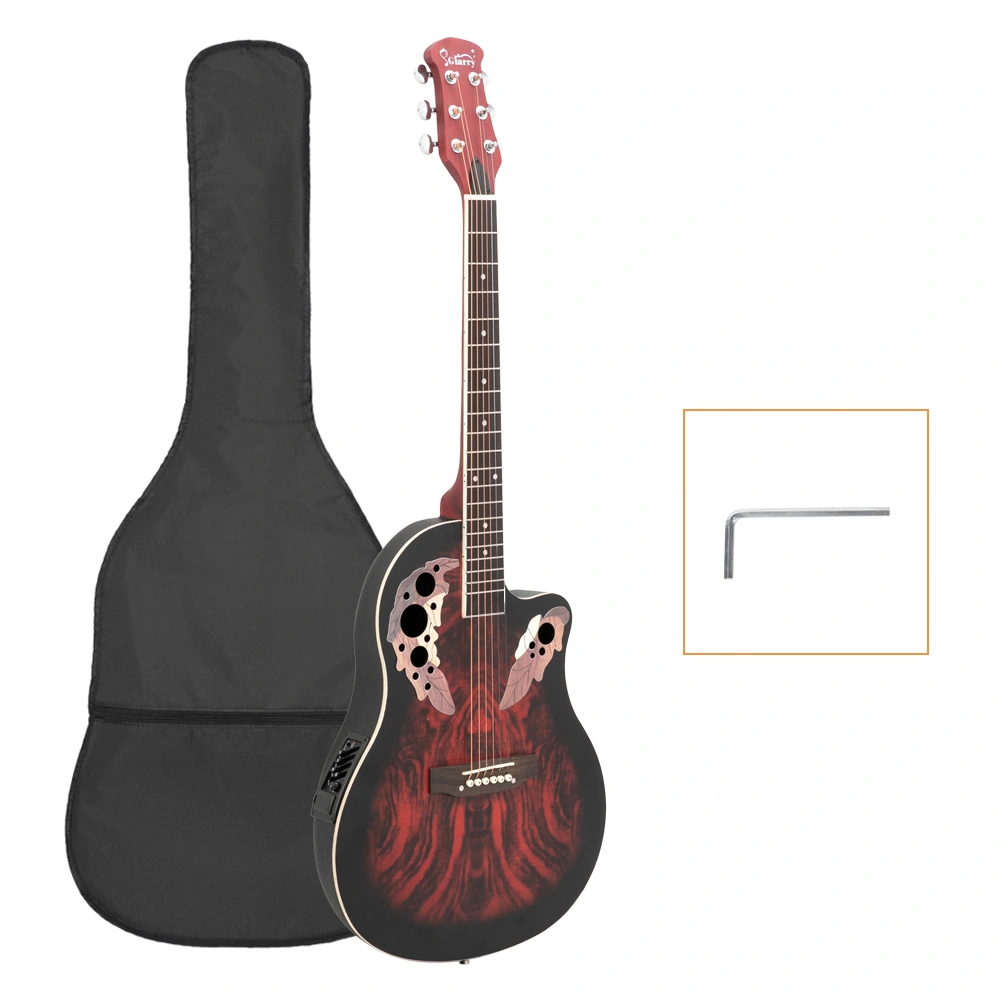 41 inch Full-Size Cutaway Acoustic-Electric Guitar Grape Voice Hole Spruce Top Round Back Sunset Red view 17