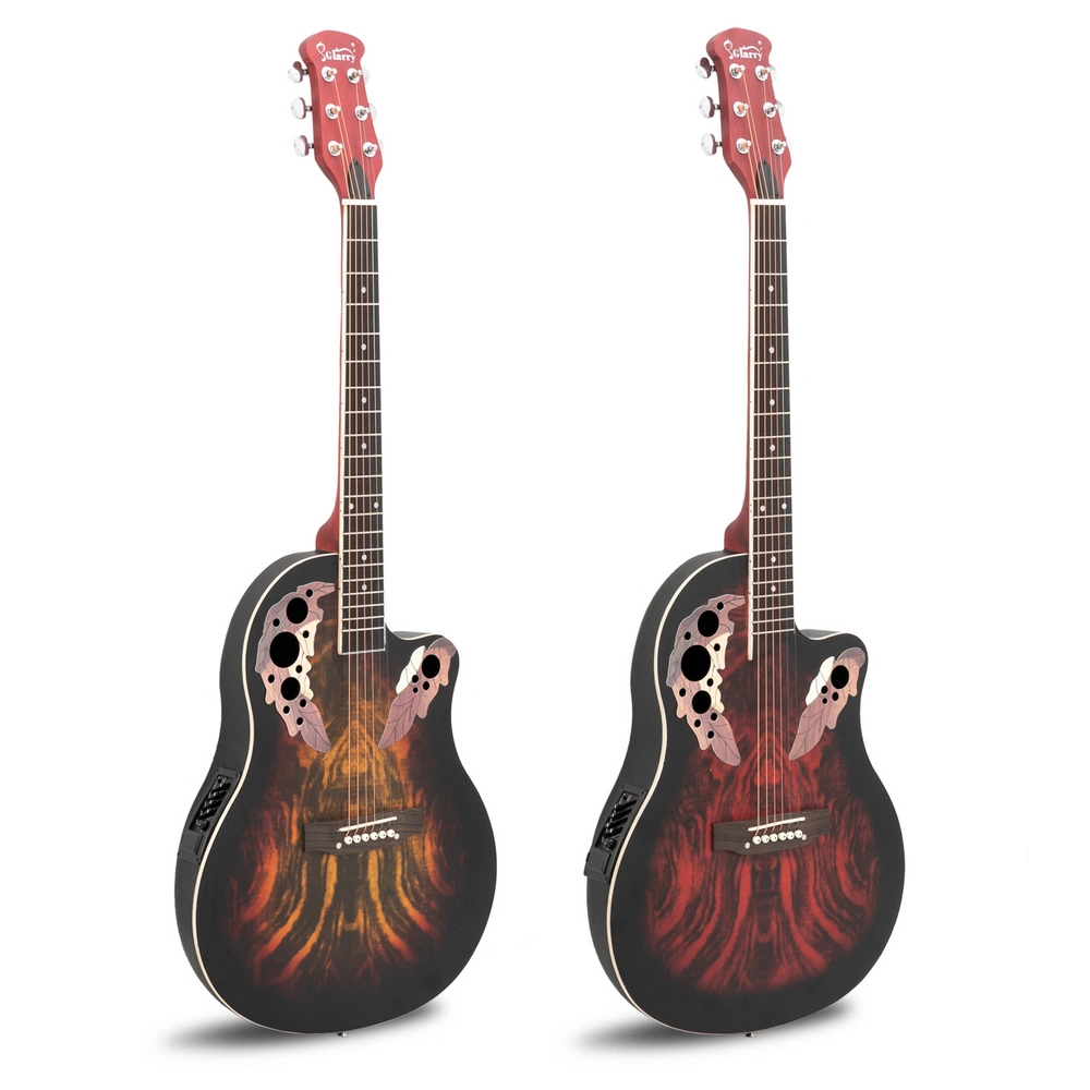 41 inch Full-Size Cutaway Acoustic-Electric Guitar Grape Voice Hole Spruce Top Round Back Sunset Red view 5