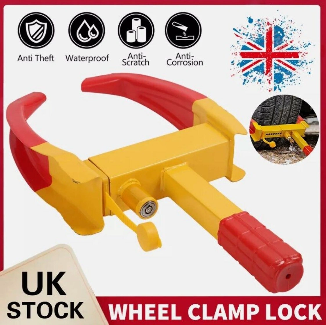 Heavy Duty Wheel Clamp Lock for Caravan Car Van Trailer Anti-Theft Steering Lock UK view 2