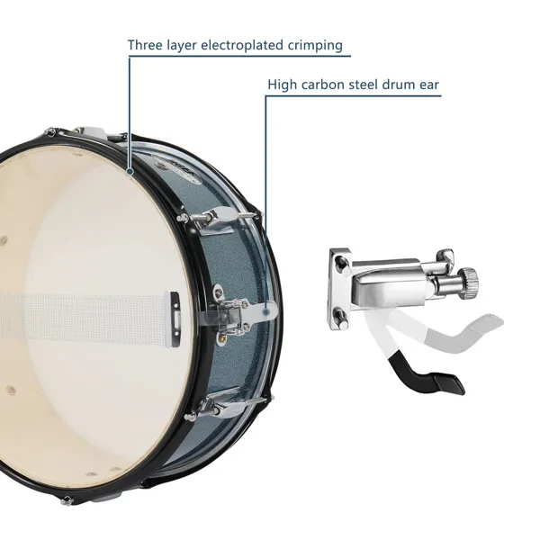 Full Size Adult Drum Set 5-Piece Black with Bass Drum, two Tom Drum, Snare Drum, Floor Tom, 16" Ride Cymbal, 14" Hi-hat Cymbals, Stool, Drum Pedal, Sticks view 4
