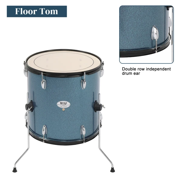 Full Size Adult Drum Set 5-Piece Black with Bass Drum, two Tom Drum, Snare Drum, Floor Tom, 16" Ride Cymbal, 14" Hi-hat Cymbals, Stool, Drum Pedal, Sticks view 5