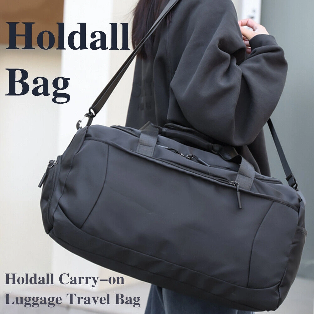Large Black Duffle Bag 52x27x25cm, Sport Gym Tote with Travel Work Gear Storage Organizer