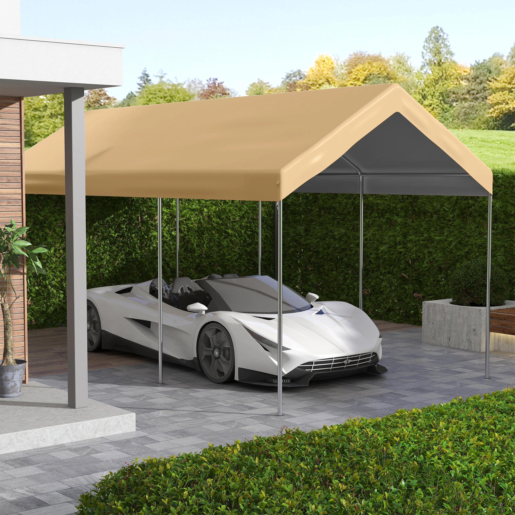 Carport Roof Canopy Replacement Cover, Waterproof PVC Car Port Top Fits Most Standard 9x18 Carports, Heavy Duty Outdoor Shelter Roof (Bracket Not Included) view 2