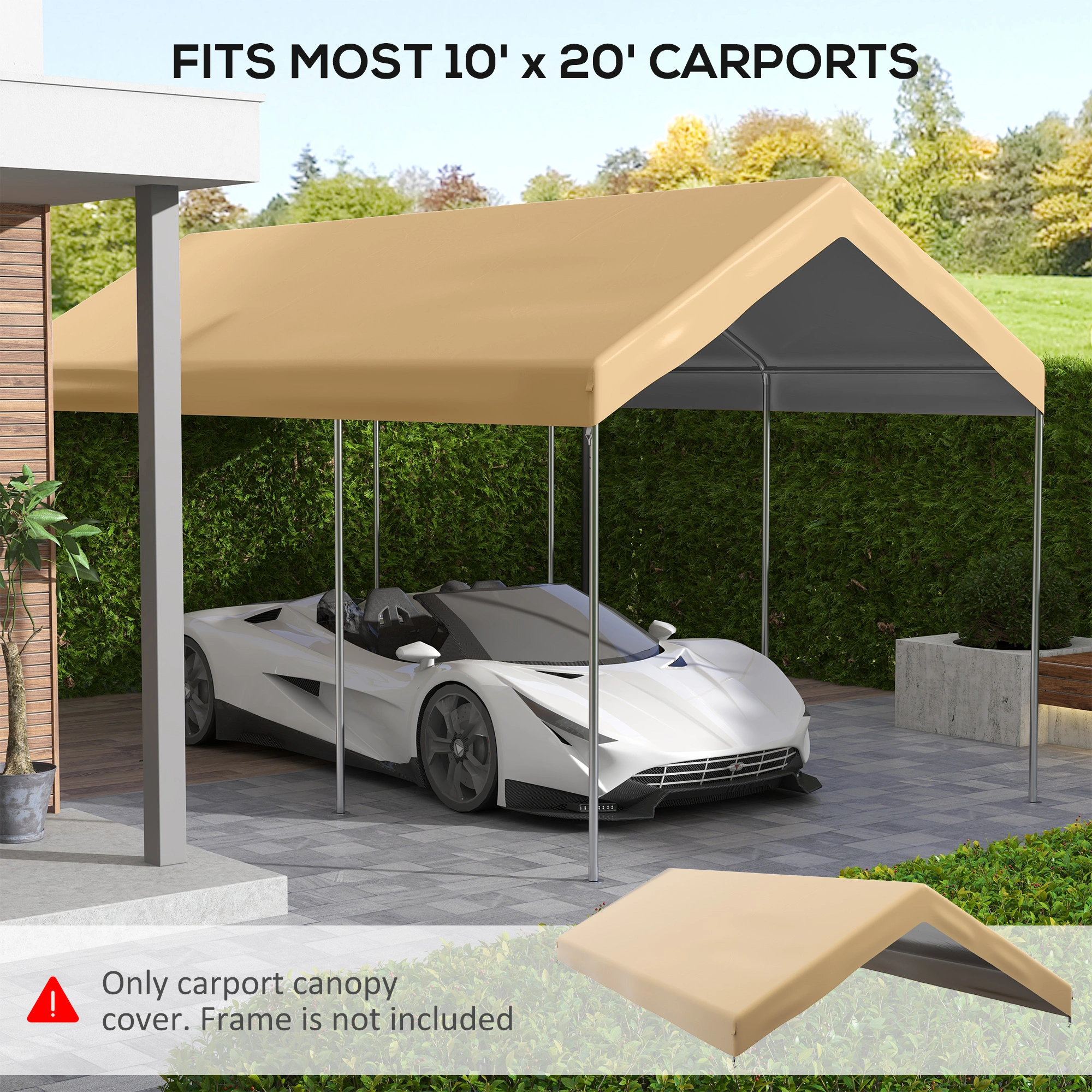 Carport Roof Canopy Replacement Cover, Waterproof PVC Car Port Top Fits Most Standard 9x18 Carports, Heavy Duty Outdoor Shelter Roof (Bracket Not Included) view 3