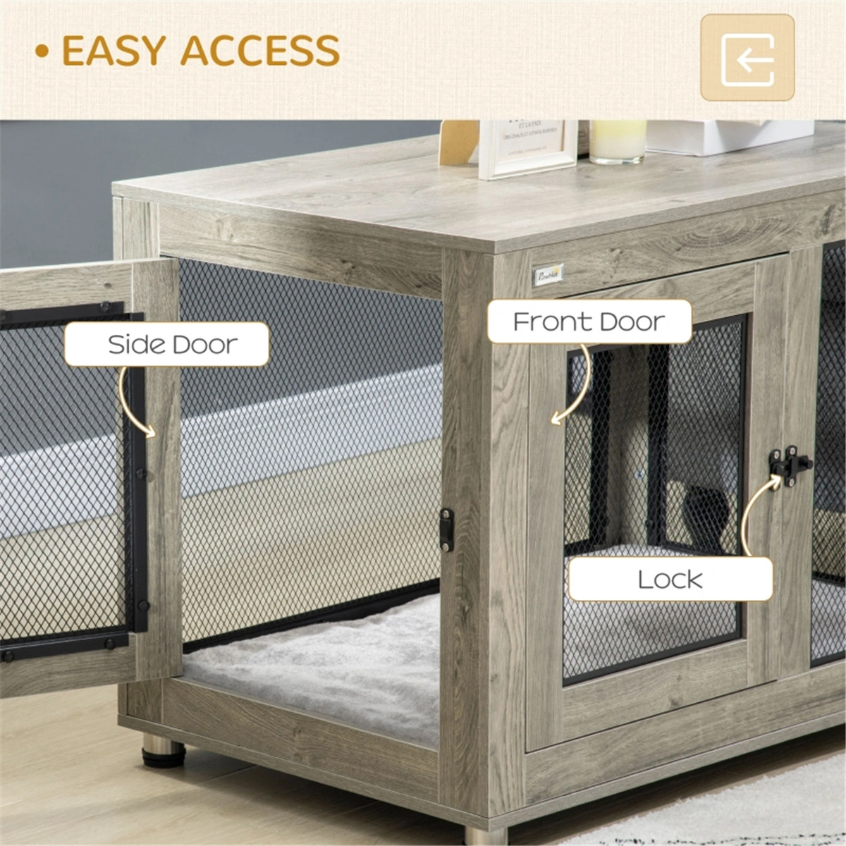 Large Dog Crate with Tray, Heavy Duty Metal Pet Kennel, Foldable Animal Cage with Double Doors for Indoor Use view 2
