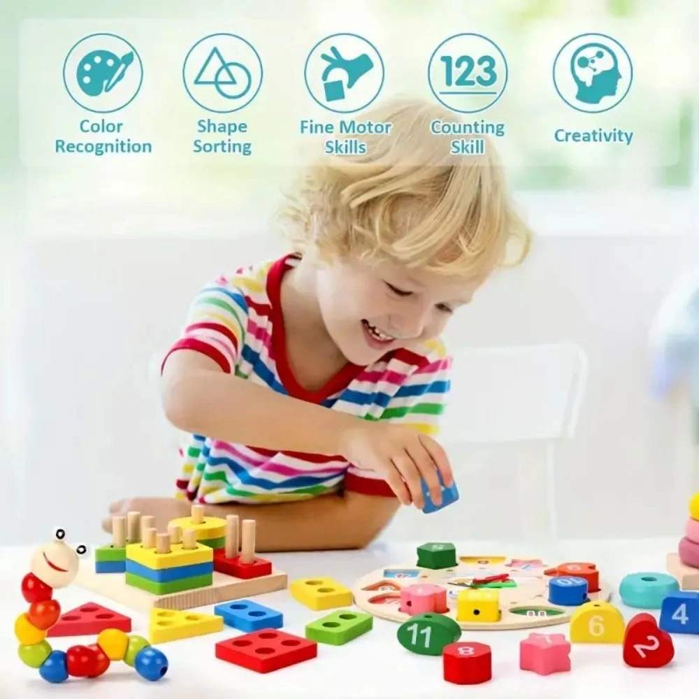 9 in 1 Wooden Musical Instruments Rattle Bell Drum Set Sensory Baby Toddler Toy view 3