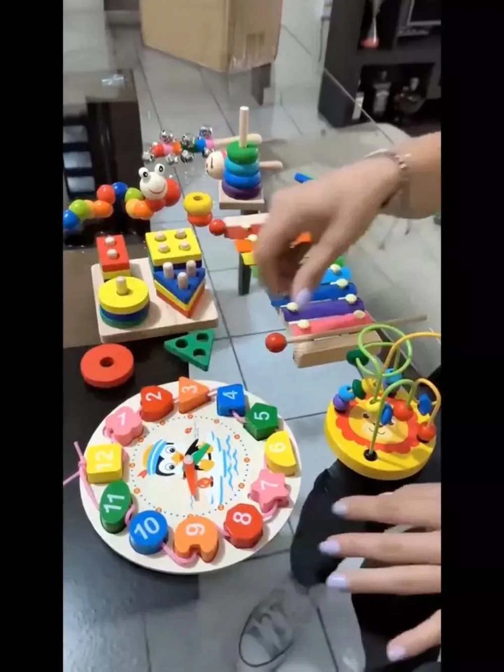 9 in 1 Wooden Musical Instruments Rattle Bell Drum Set Sensory Baby Toddler Toy view 4