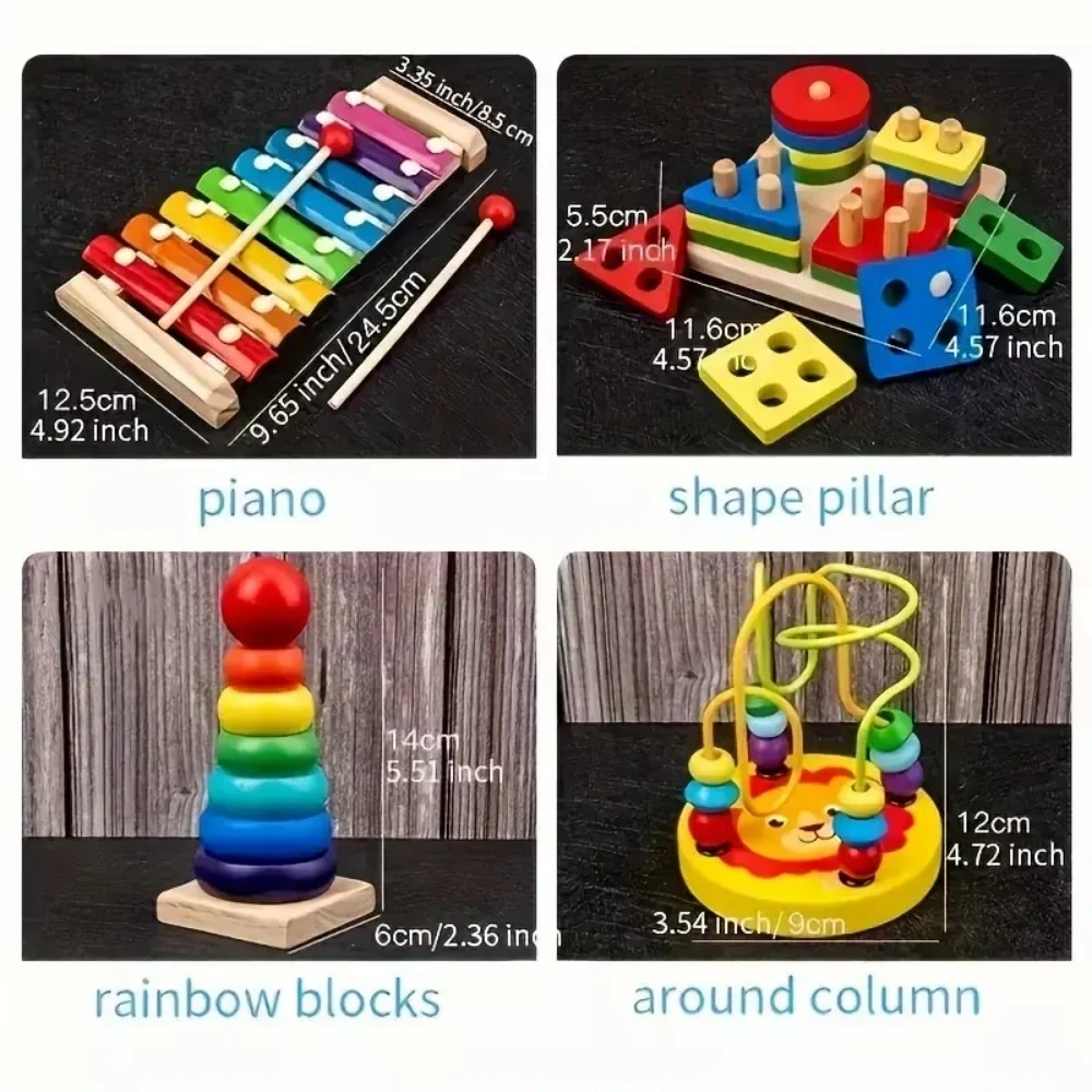 9 in 1 Wooden Musical Instruments Rattle Bell Drum Set Sensory Baby Toddler Toy view 5