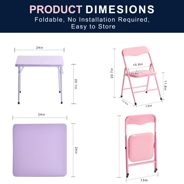 Kids Activity Table and 2 Chairs Set, 3-Piece Folding Play Table Set, Pastel Multicolor (Shipment from Walmart) view 2