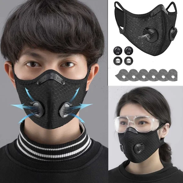 Reusable Half Face Cover Mask w/ Filter Cycling Outdoor Sport Face Mask Black view 5