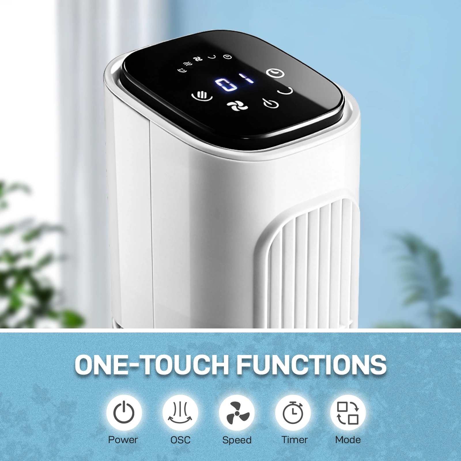 US Standard RTW-GR36 Tower Fan, 110V 45W, 36 Inch, Column Shape, White Plastic Body, Copper Motor, Touch & Remote Control, 3 Speeds, 3 Modes, Oscillating Function, 9-Hour Timer, For Home Use view 7