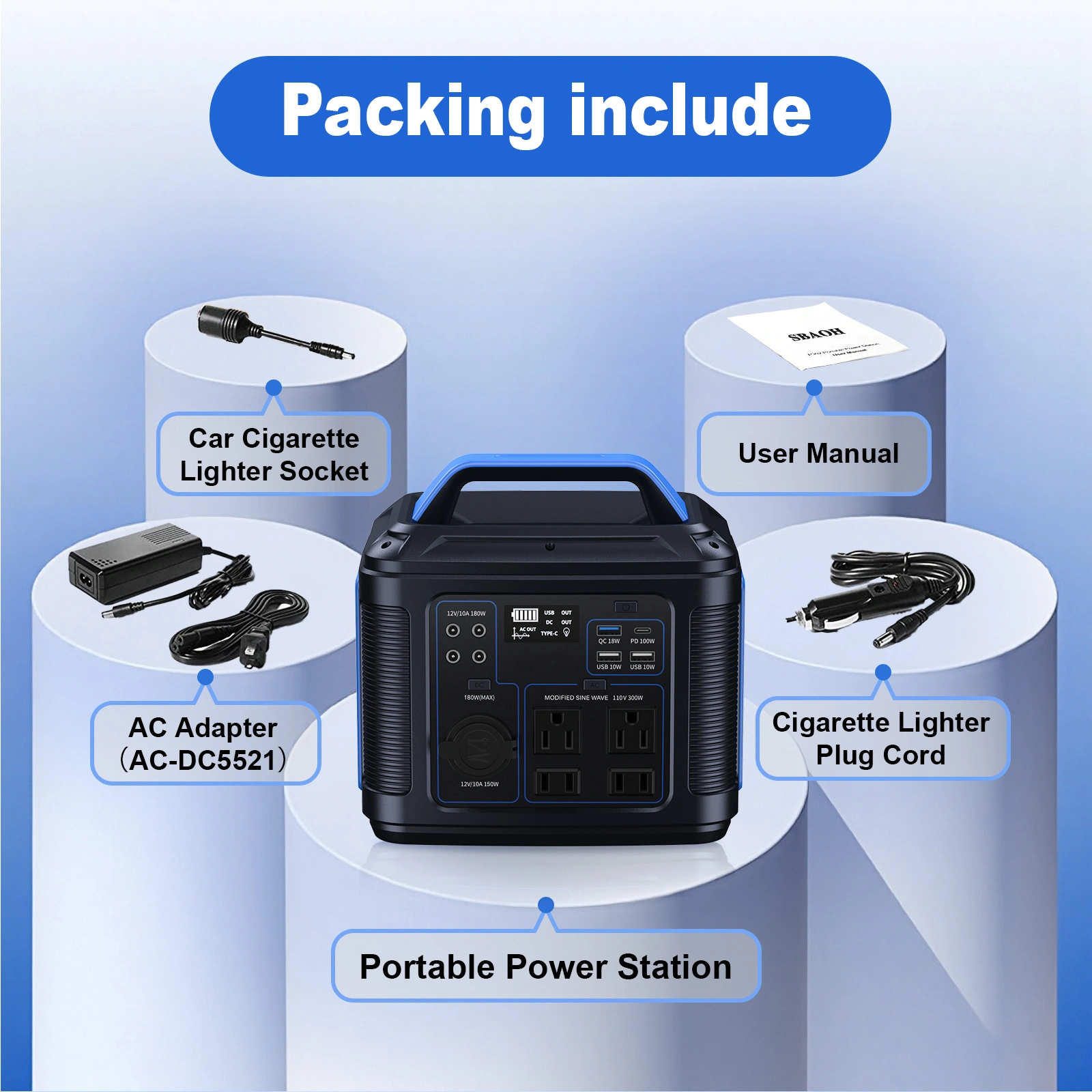 300W Portable Power Station 296Wh 80000mAh Lithium Battery, Solar Generator for Camping RV Home view 7