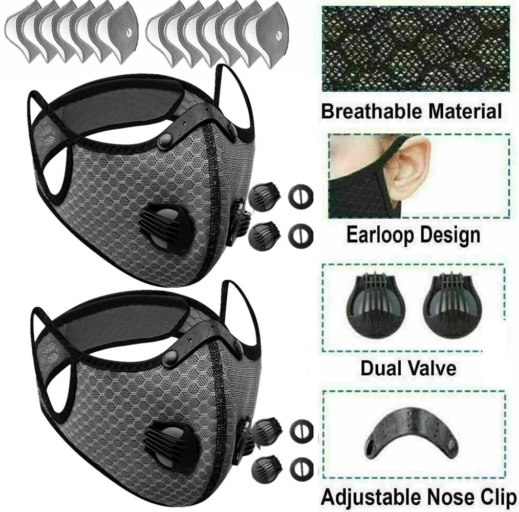 2 Pack Reusable Half Face Mask with Filter, Grey Cycling Outdoor Sports Face Cover for Running Hiking