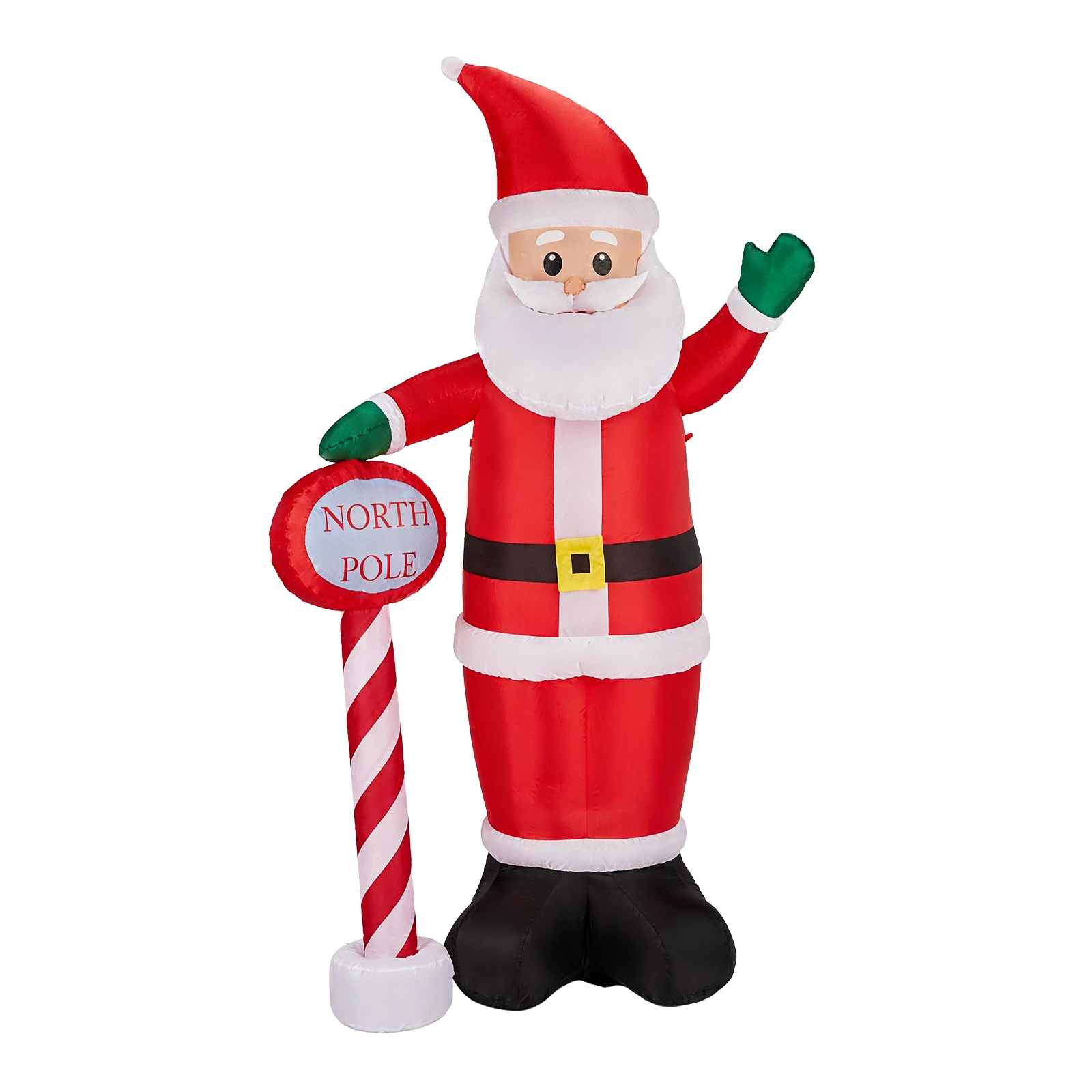 45M Lighted Christmas Inflatable Santa with North Pole Road Sign, Built-in LED Blow Up Yard Lawn Garden Decoration for Holiday