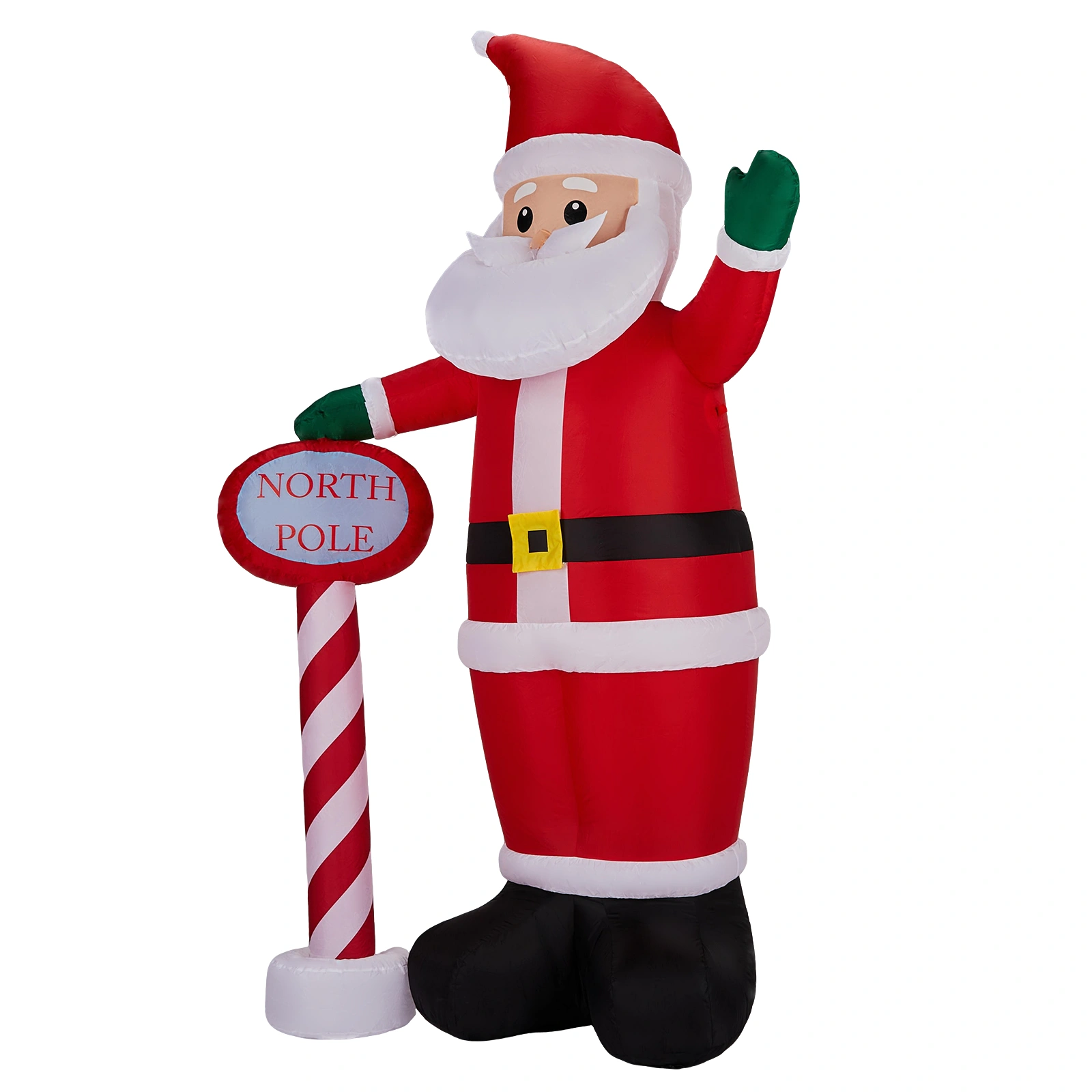 45M Lighted Christmas Inflatable Santa with North Pole Road Sign, Built-in LED Blow Up Yard Lawn Garden Decoration for Holiday view 2