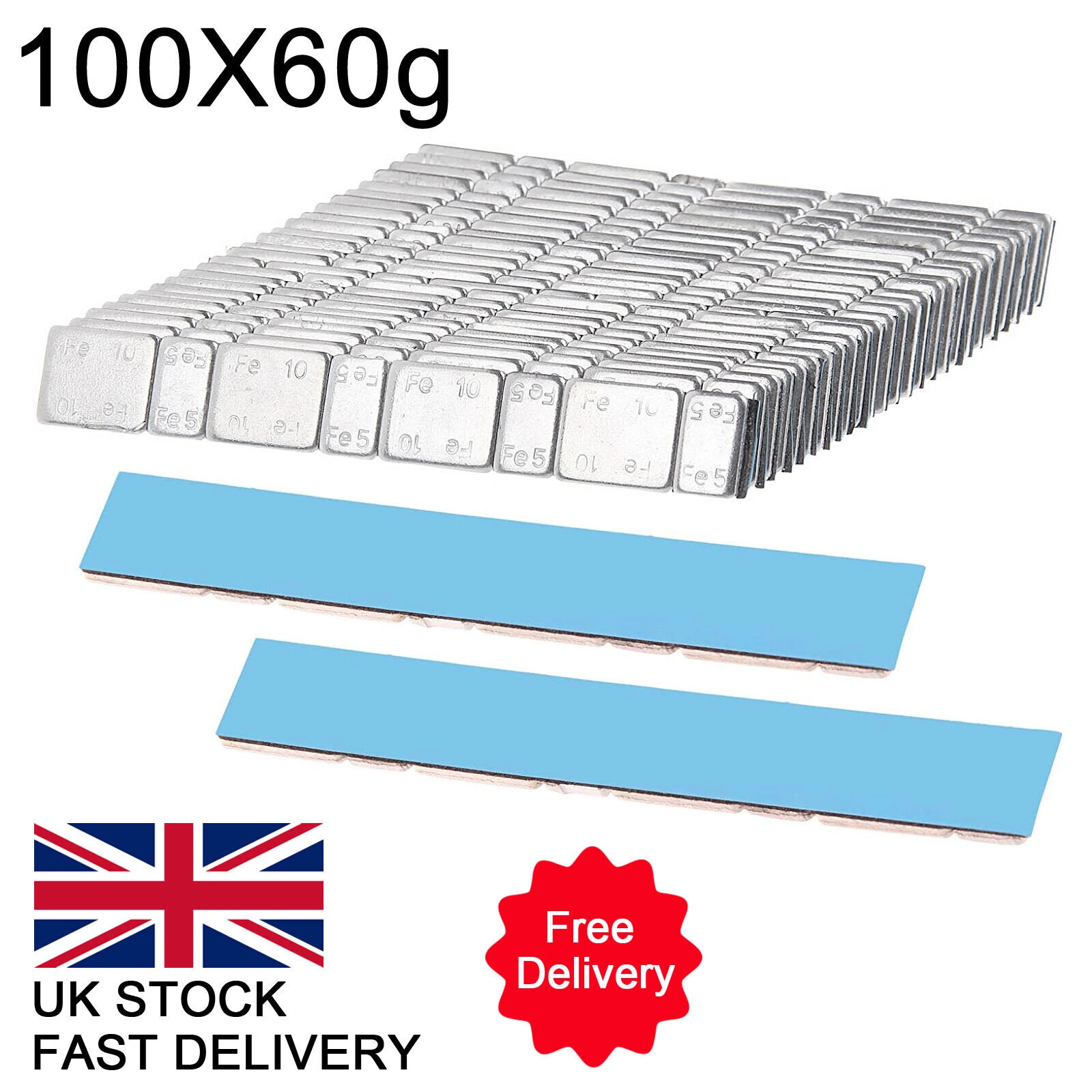 100Pcs Lead Free Adhesive Wheel Balance Weights 60G - Stick On Trim Tab Strips for Car Motorcycle Tire Balancing
