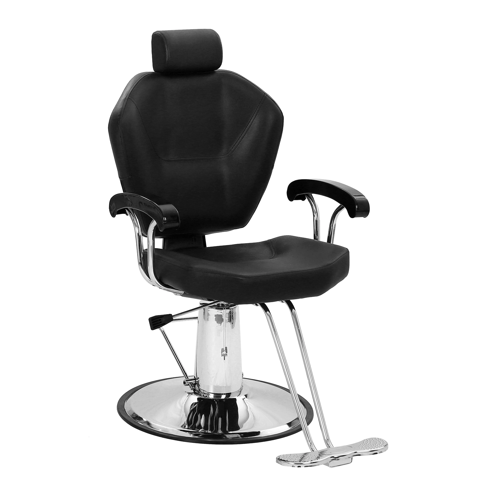 Reclining Barber Chair Black 150kg Capacity PVC Leather Headrest Iron Plated Pedal ABS Armrest 680 Plated Iron Plate Salon view 2