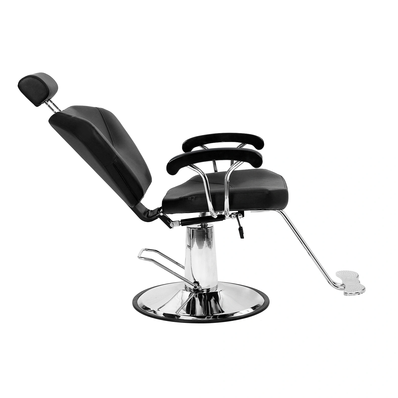 Reclining Barber Chair Black 150kg Capacity PVC Leather Headrest Iron Plated Pedal ABS Armrest 680 Plated Iron Plate Salon view 6