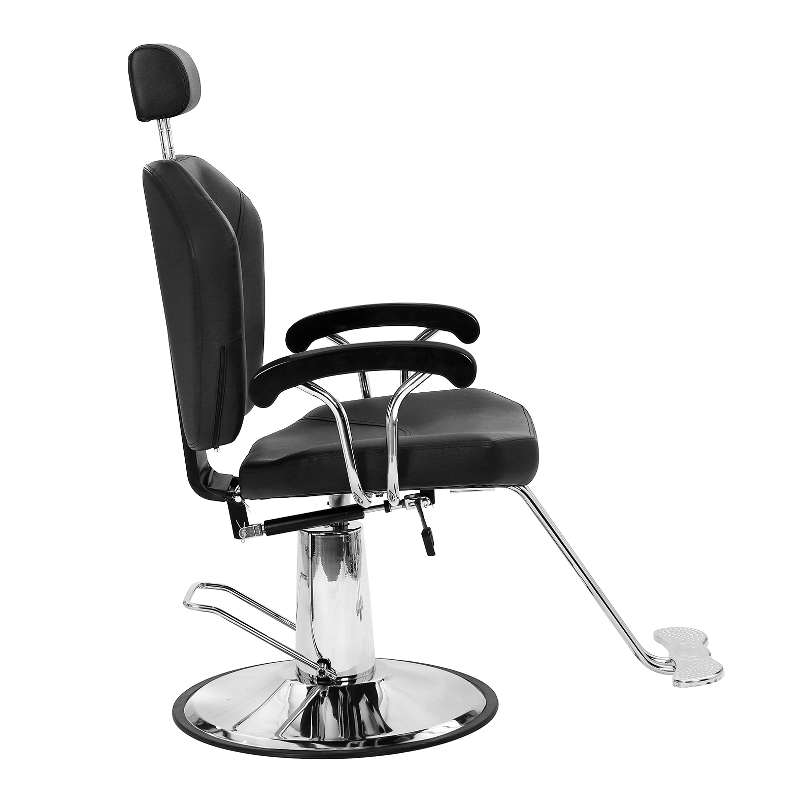 Reclining Barber Chair Black 150kg Capacity PVC Leather Headrest Iron Plated Pedal ABS Armrest 680 Plated Iron Plate Salon view 7