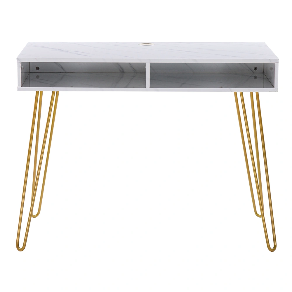 White Marble Computer Desk with Iron Frame Legs, Modern Home Office Writing Table view 2