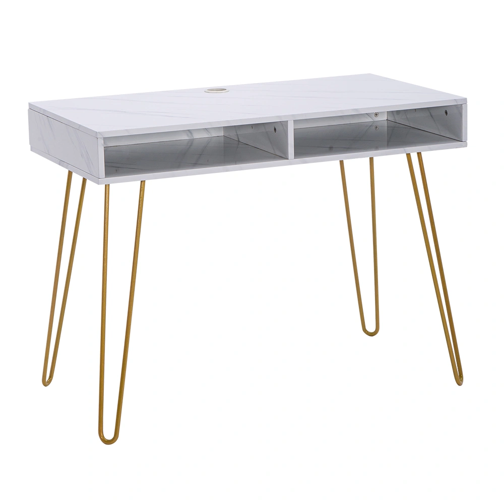 White Marble Computer Desk with Iron Frame Legs, Modern Home Office Writing Table view 3