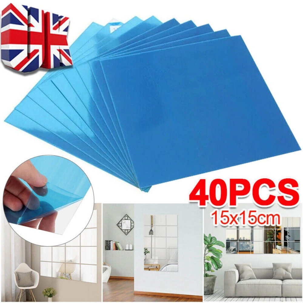 40 Pack Glass Mirror Tile Wall Stickers, Square Self-Adhesive Backsplash Decals for Home DIY Decor view 2