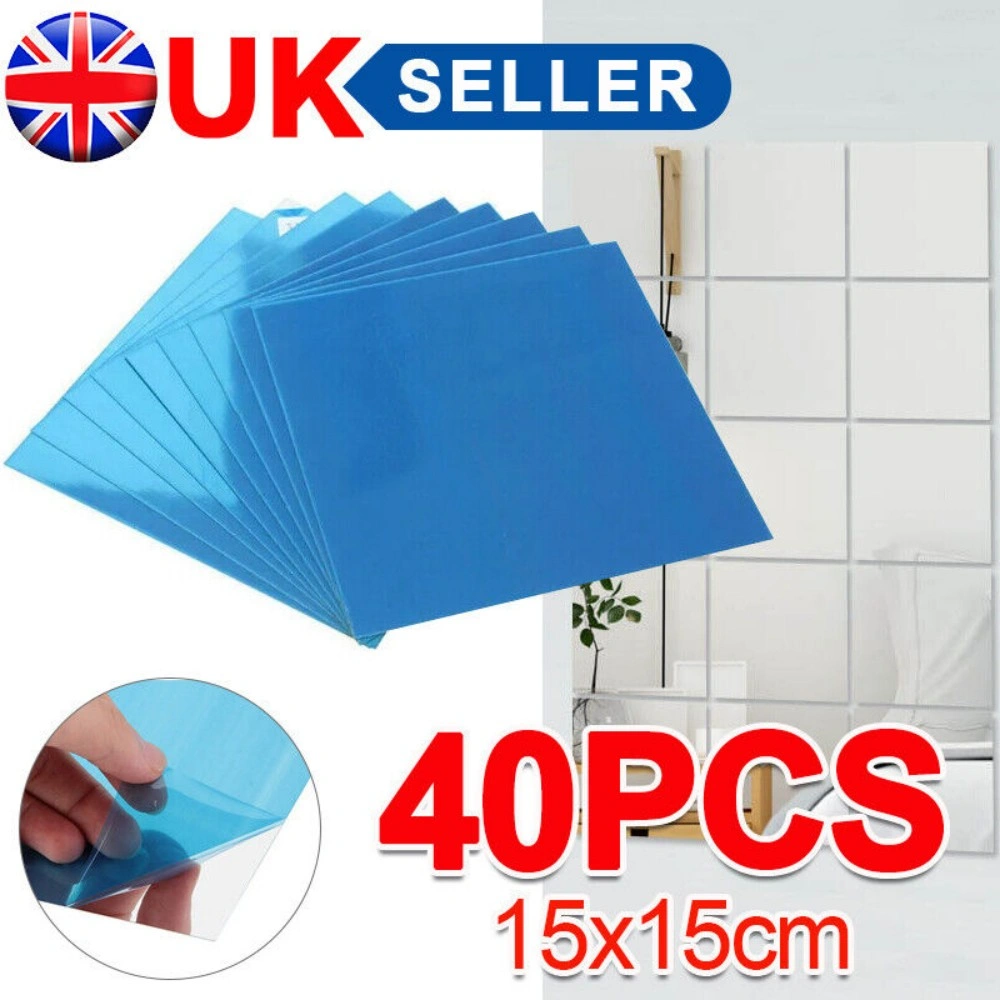 40 Pack Glass Mirror Tile Wall Stickers, Square Self-Adhesive Backsplash Decals for Home DIY Decor view 3