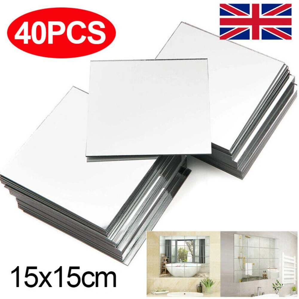 40 Pack Glass Mirror Tile Wall Stickers, Square Self-Adhesive Backsplash Decals for Home DIY Decor view 4