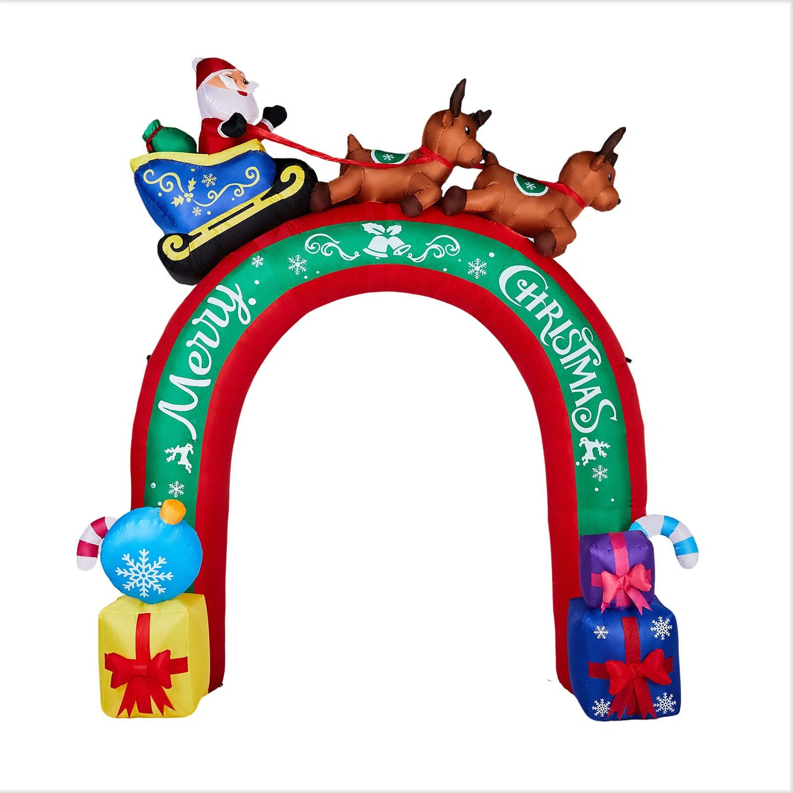 10FT Lighted Christmas Inflatable Archway with Reindeer & Santa Sleigh, Outdoor Yard Decor with Built-in LED Lights for Lawn Garden Holiday Party