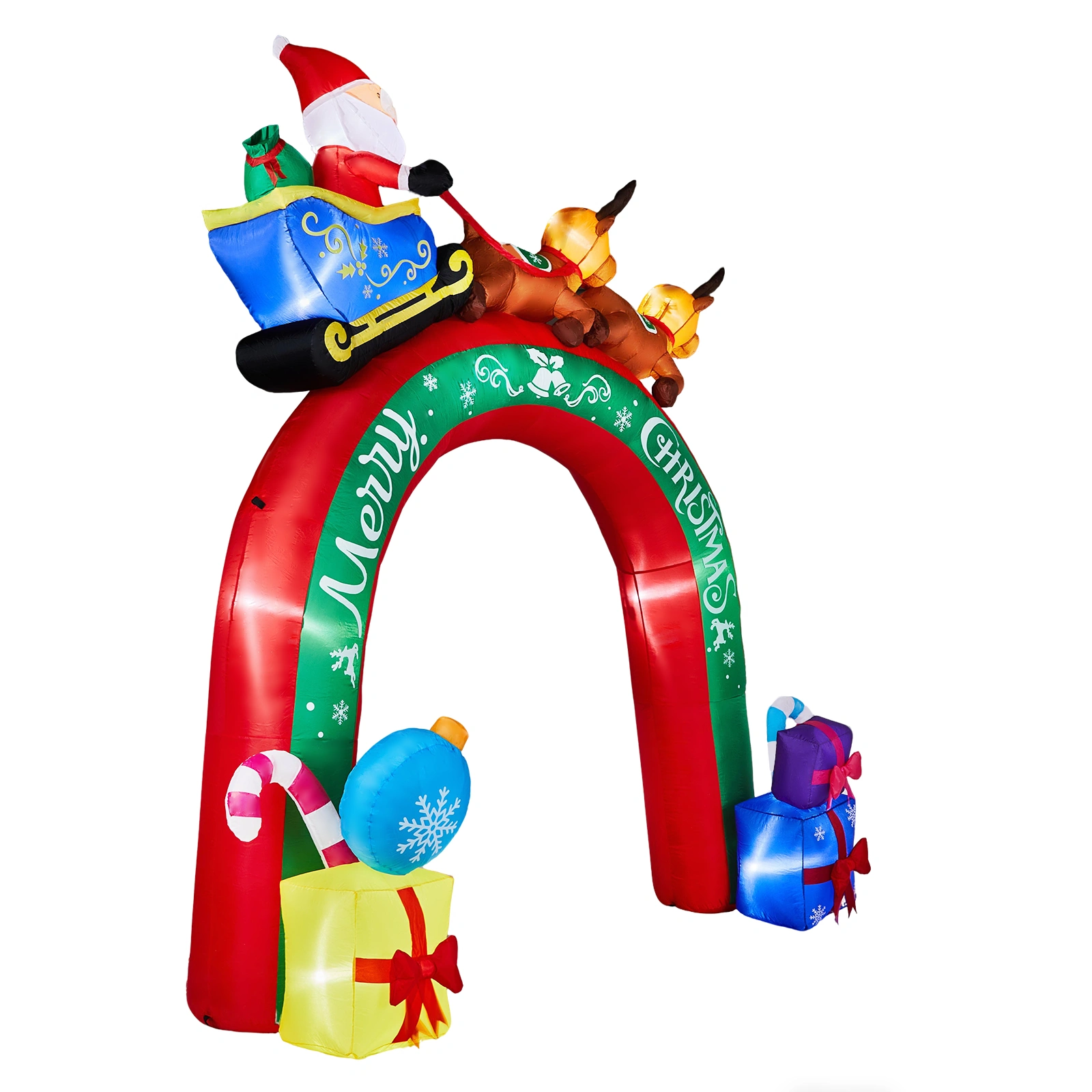 10FT Lighted Christmas Inflatable Archway with Reindeer & Santa Sleigh, Outdoor Yard Decor with Built-in LED Lights for Lawn Garden Holiday Party view 2