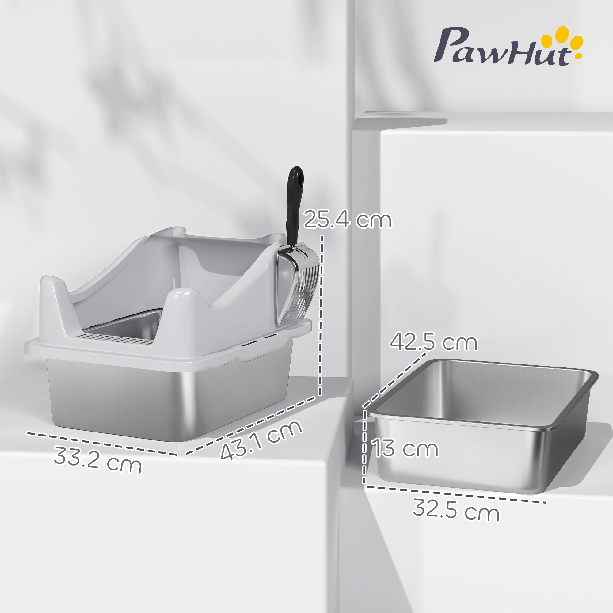 Cat Litter Box 2-Pack Small Compact 17" x 14" Plastic Cat Litter Box, Black, No Cover Open Design for Kittens view 2