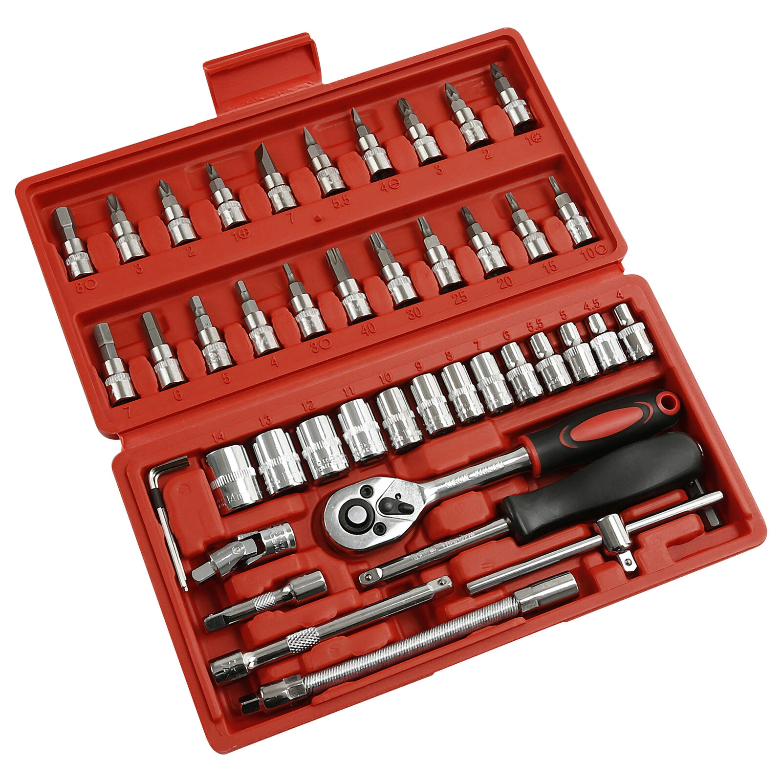 46 Piece 1/4 Inch Socket Wrench Screwdriver Bits Ratchet Driver Kit Repair Tool Set