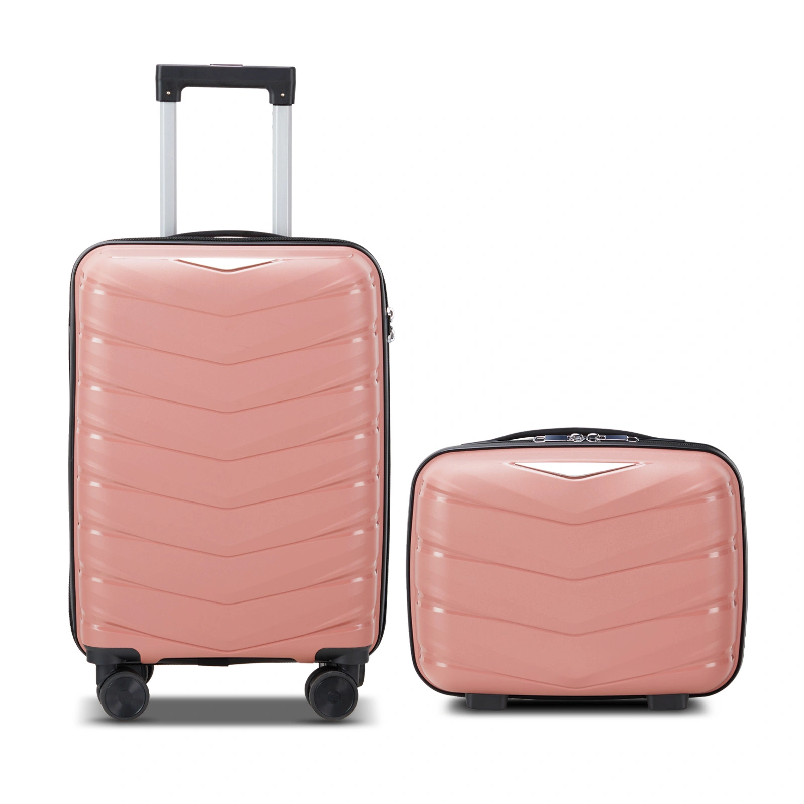 V-Shaped Stripe 2-Piece PP Trolley Suitcase Set with Handbag 14in 20in PP + Iron Frame Rose Gold Grained Pattern view 2