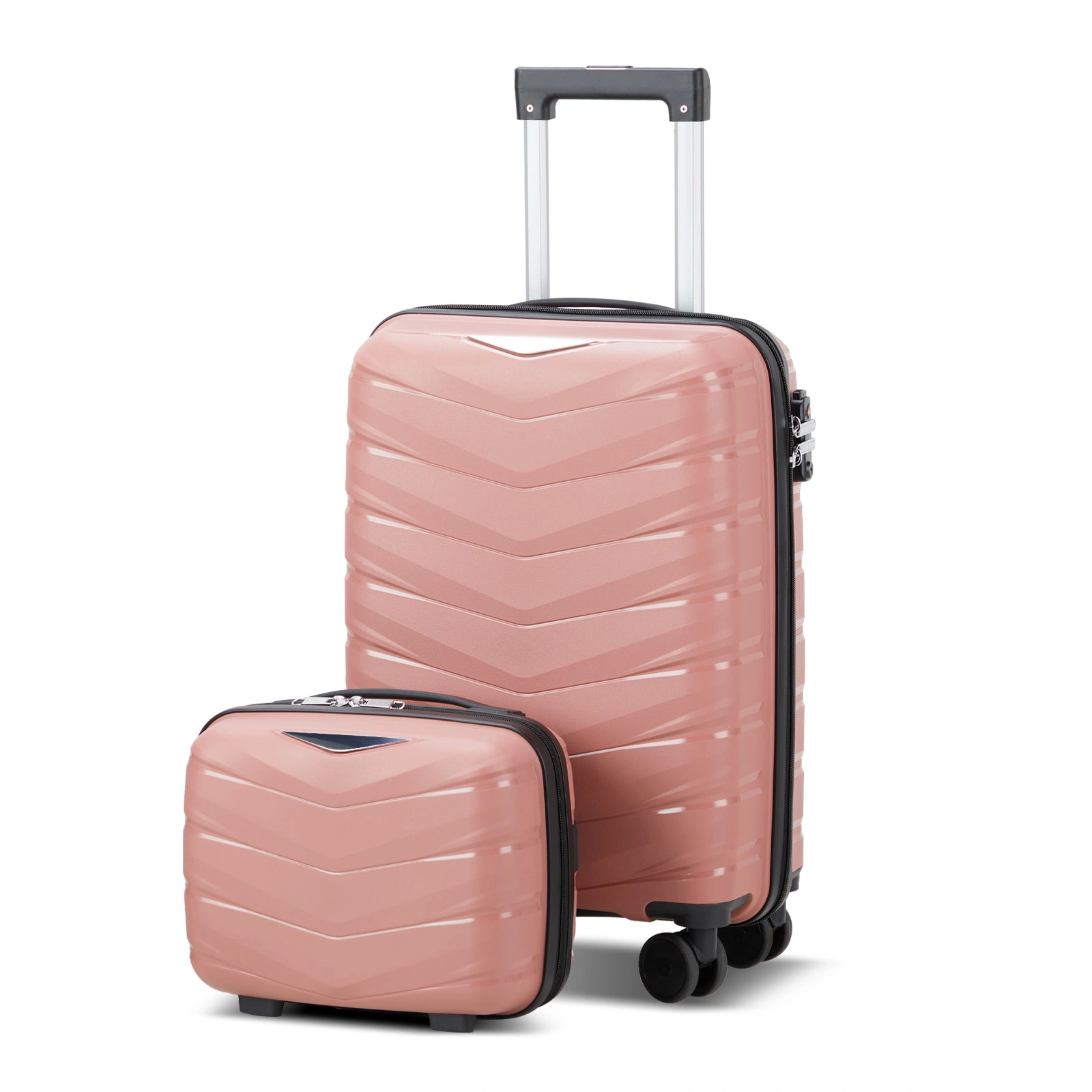 V-Shaped Stripe 2-Piece PP Trolley Suitcase Set with Handbag 14in 20in PP + Iron Frame Rose Gold Grained Pattern view 3