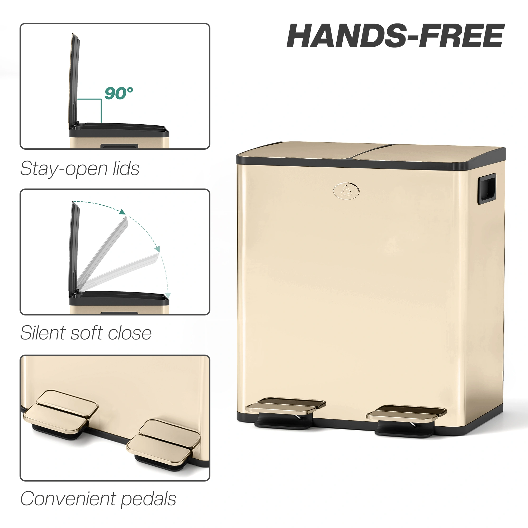 Stainless Steel Kitchen Bin | 50L Walk-Open Waste Bin with Lid, Pedal Bin, Brushed Silver, 13 Gallon view 2