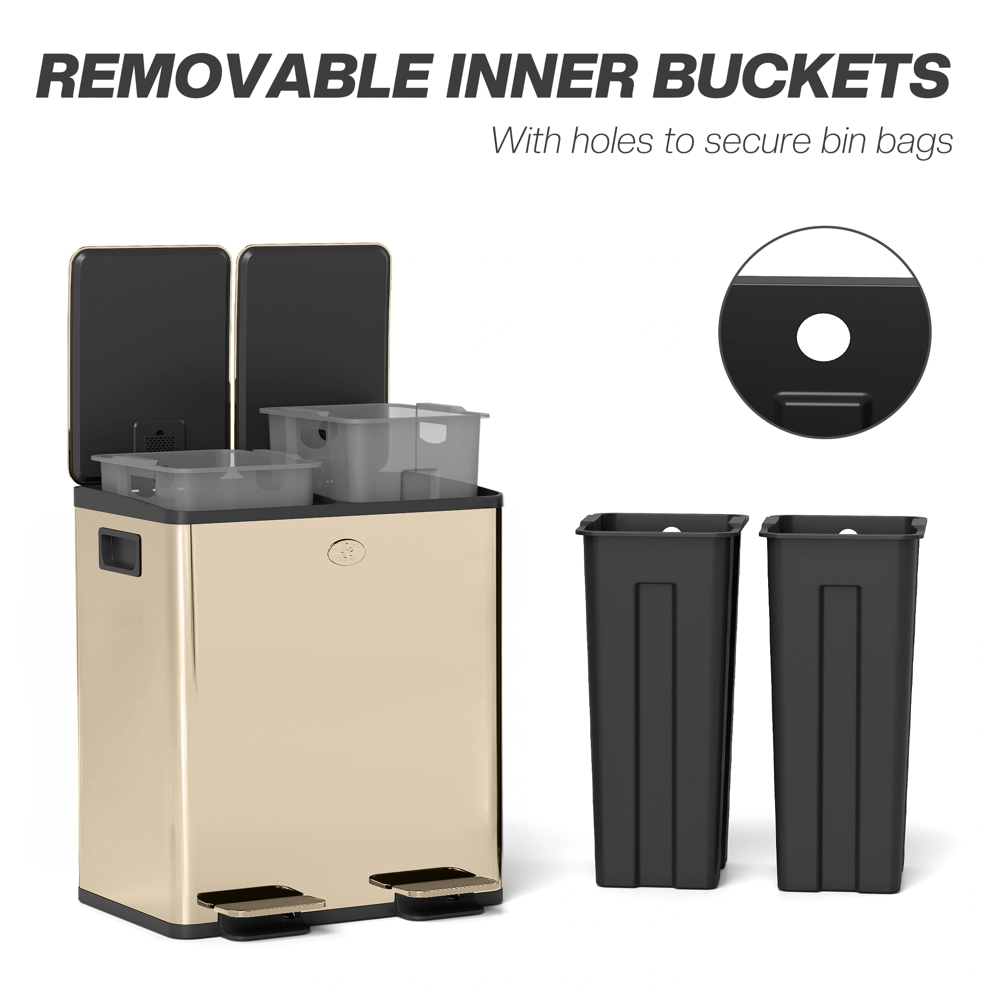 Stainless Steel Kitchen Bin | 50L Walk-Open Waste Bin with Lid, Pedal Bin, Brushed Silver, 13 Gallon view 3