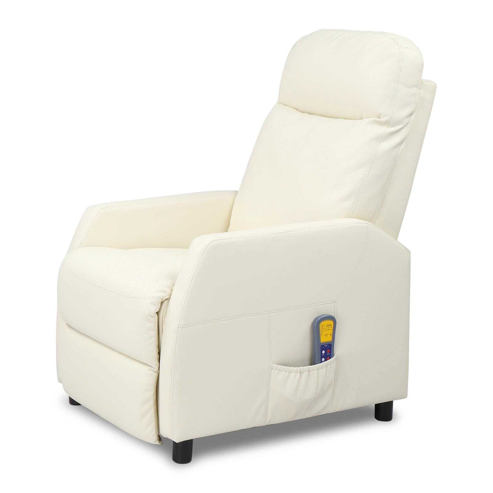 Cream White PU Recliner Chair with 6-Point Massage & Heating Function - Electric Rocking Recliner for Living Room view 2