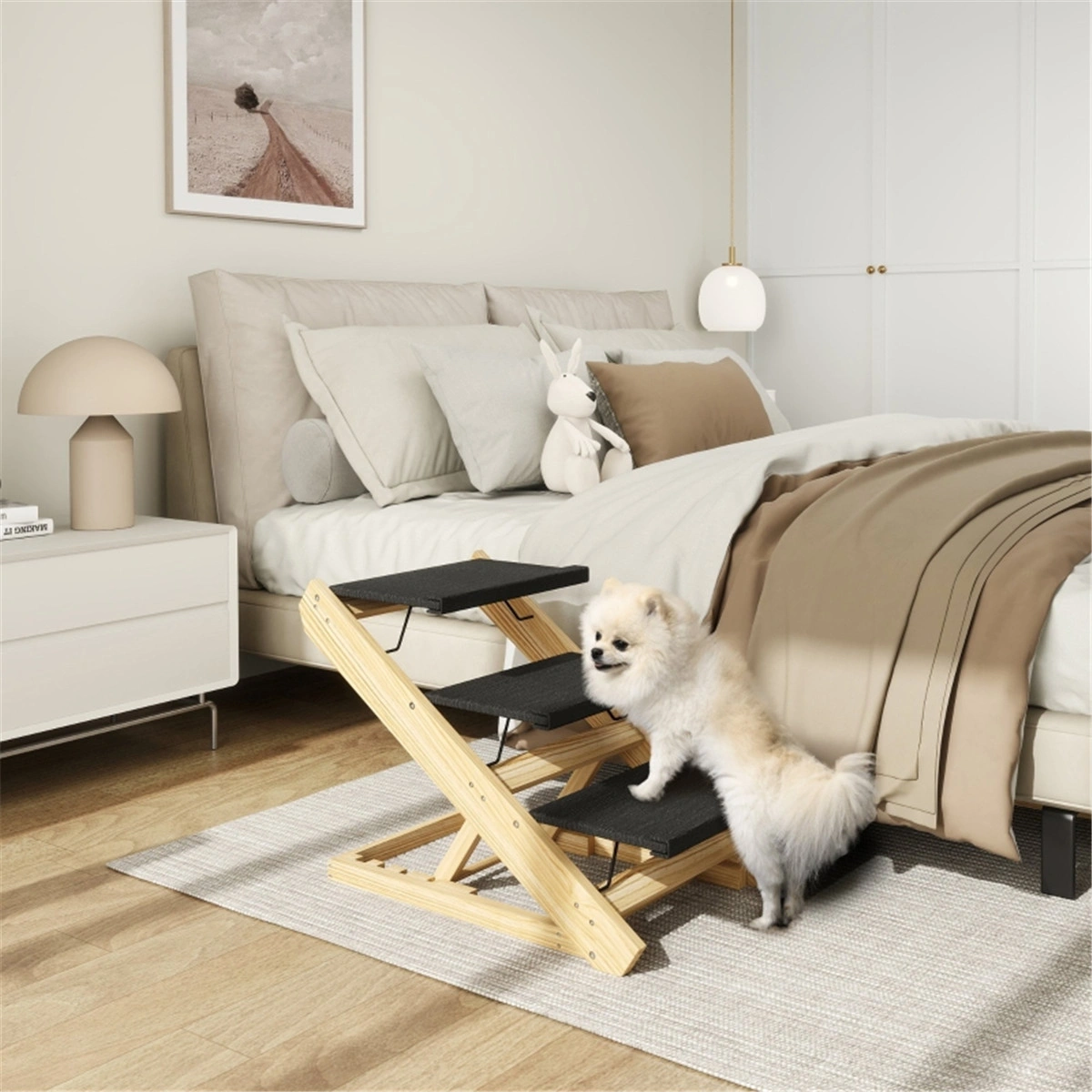 4-Step Pet Stairs for Large Dogs, Foldable Foam Dog Steps with Removable Fleece Cover for Bed Couch Sofa view 2