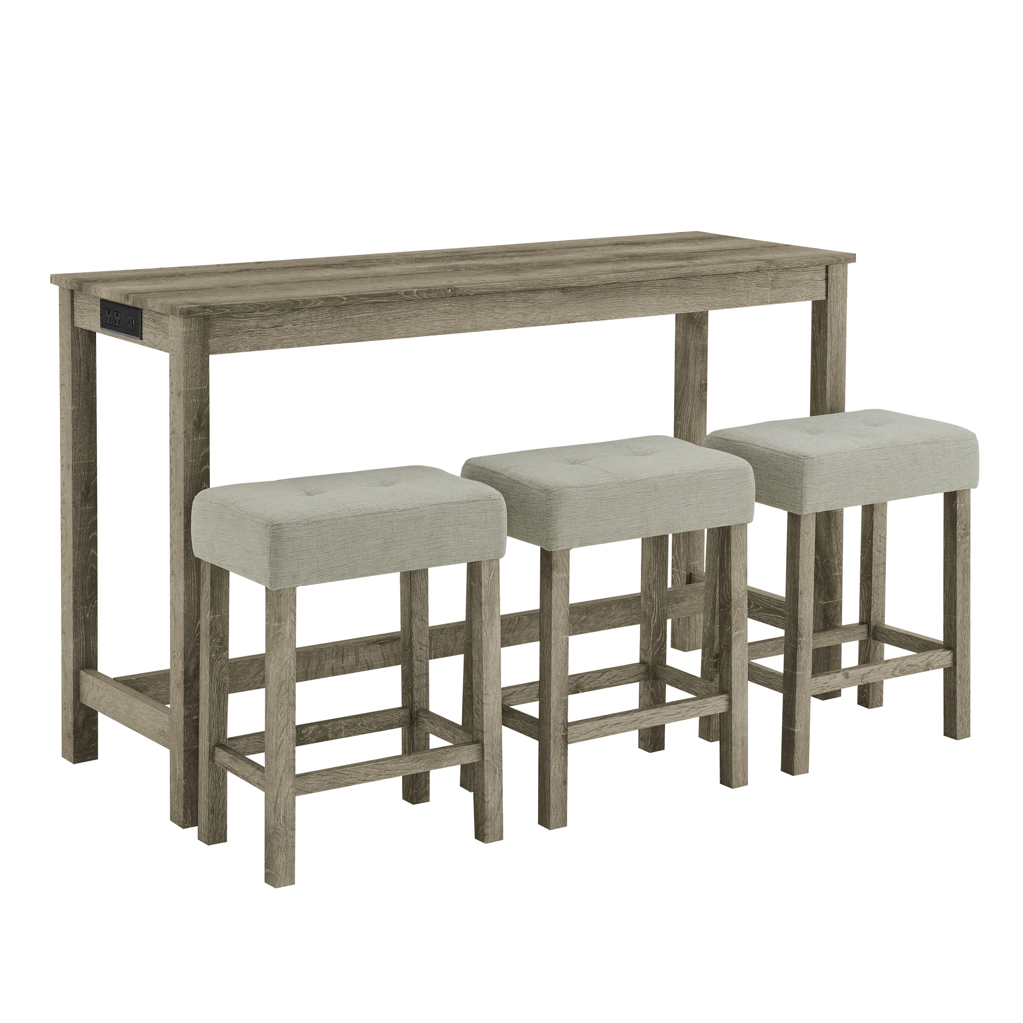59" Bar Table with Power Outlet & 3 Upholstered Stools, 4 Piece Bar Height Dining Table Set for Living Room, Kitchen, Dining Room view 7