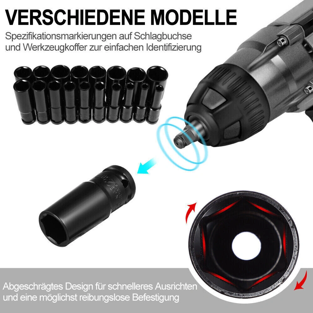 20PCS Deep Impact Socket Set 1/2" Drive Metric 8-32mm Chrome Vanadium Ratchet Set Lifetime Warranty UK view 5