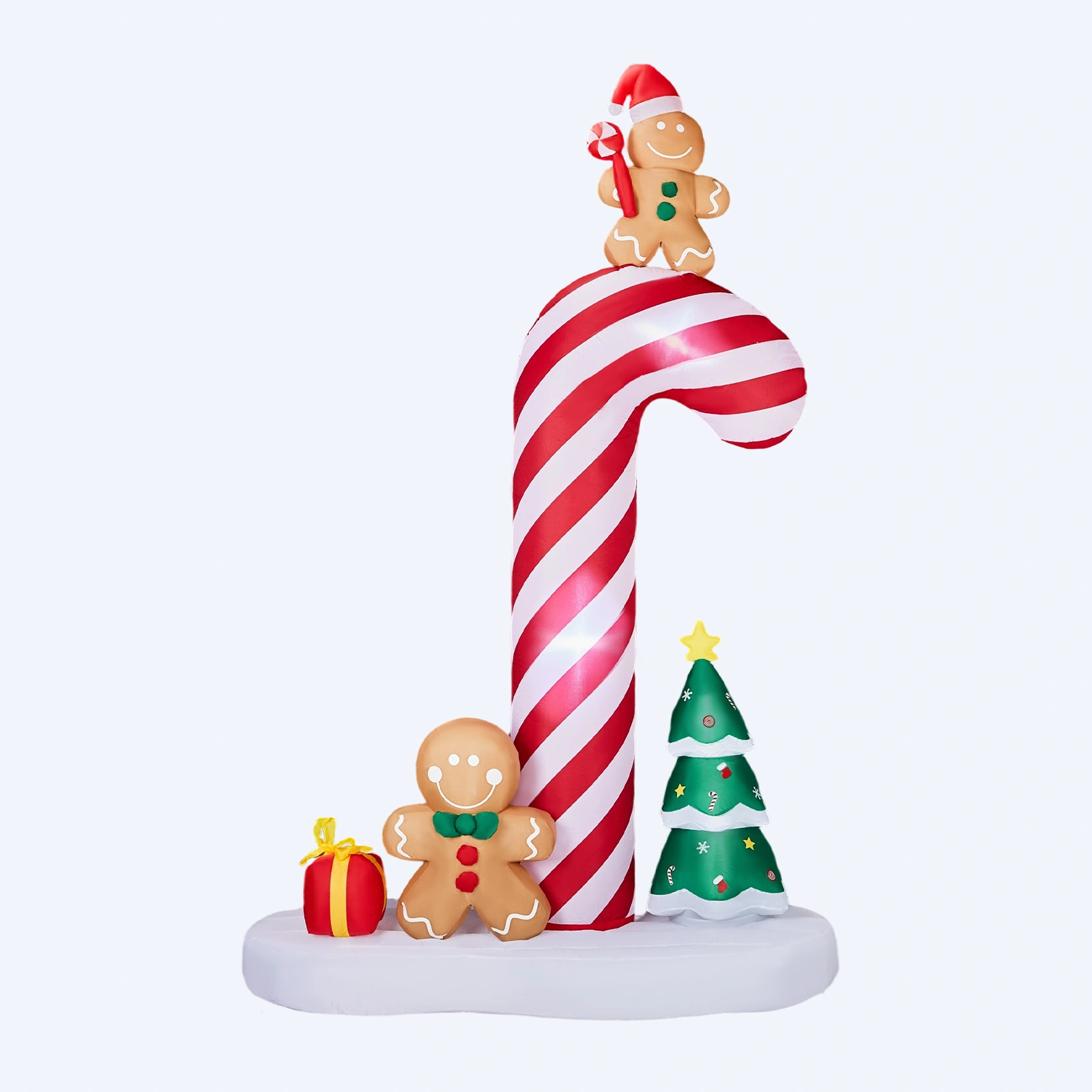45M Lighted Christmas Inflatable Decoration Giant Candy Cane with Gingerbread Men LED Yard Lawn Garden Decor