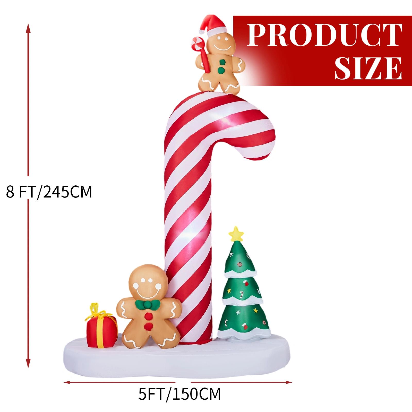 45M Lighted Christmas Inflatable Decoration Giant Candy Cane with Gingerbread Men LED Yard Lawn Garden Decor view 3